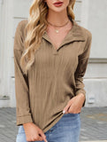 Fashion Lapel Solid Color Wave Texture Long-Sleeve T-Shirt