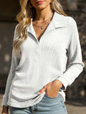 Fashion Lapel Solid Color Wave Texture Long-Sleeve T-Shirt