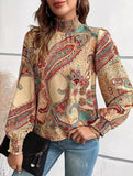 Retro Bohemian Print Turtleneck Long Sleeve Top