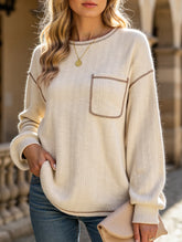 Pitted Strip Brushed Crewneck Pocket Casual Shirt