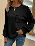 Pitted Strip Brushed Crewneck Pocket Casual Shirt