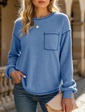 Pitted Strip Brushed Crewneck Pocket Casual Shirt