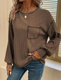 Pitted Strip Brushed Crewneck Pocket Casual Shirt