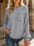 Pitted Strip Brushed Crewneck Pocket Casual Shirt