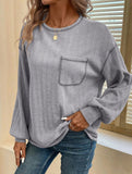 Pitted Strip Brushed Crewneck Pocket Casual Shirt
