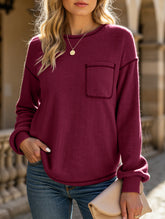 Pitted Strip Brushed Crewneck Pocket Casual Shirt