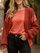 Drop Shoulder Checkered Waffle Pullover