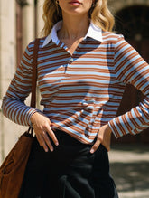Preppy vintage contrast striped long sleeve T-shirt