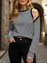 Contrasting striped long sleeved T-shirt top