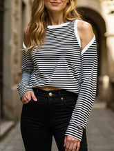 Contrasting striped long sleeved T-shirt top