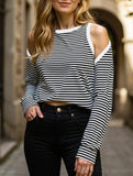 Contrasting striped long sleeved T-shirt top