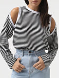 Contrasting striped long sleeved T-shirt top
