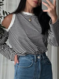 Contrasting striped long sleeved T-shirt top