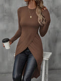 Casual Solid Asymmetric Hem Long Sleeve T-Shirt