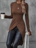 Casual Solid Asymmetric Hem Long Sleeve T-Shirt