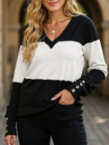 V-neck casual colorblock long-sleeved T-shirt