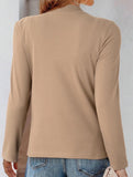 Solid base layer brushed twisted-neck long-sleeved T-shirt
