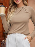 Solid base layer brushed twisted-neck long-sleeved T-shirt