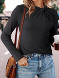 Solid base layer brushed twisted-neck long-sleeved T-shirt
