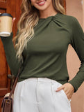 Solid base layer brushed twisted-neck long-sleeved T-shirt