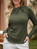 Solid base layer brushed twisted-neck long-sleeved T-shirt