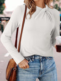 Solid base layer brushed twisted-neck long-sleeved T-shirt