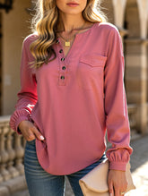 Crewneck Button-Pocket Casual Long-Sleeved Shirt
