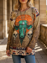 Round Neck 3D Printed Long Sleeve T-Shirt