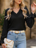 Vintage Hollow Crochet V-Neck Long Sleeve Shirt
