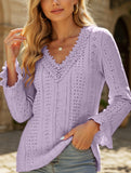 Vintage Hollow Crochet V-Neck Long Sleeve Shirt