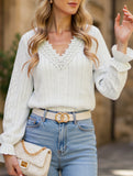 Vintage Hollow Crochet V-Neck Long Sleeve Shirt