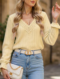 Vintage Hollow Crochet V-Neck Long Sleeve Shirt