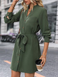 Solid color long-sleeved dress