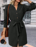 Solid color long-sleeved dress