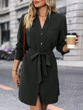 Solid color long-sleeved dress