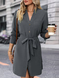 Solid color long-sleeved dress