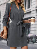 Solid color long-sleeved dress