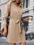 Solid color long-sleeved dress