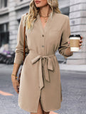 Solid color long-sleeved dress