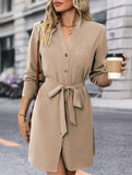 Solid color long-sleeved dress