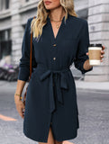 Solid color long-sleeved dress