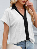 COLLARED SHORT SLEEVE CASUAL T-SHIRT BLOUSE_CWTBLS0515