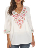 COTTON LOOSE DEEP V EMBROIDERED TOP_CWTBLL0818