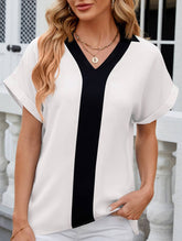 CONTASTING COLOR COLLARED CHIFFON BLOUSE_CWTBLS0516