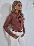 Solid-Color Lace Patchwork Long-Sleeved Shirt