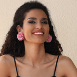 Vintage Rose Fabric Stud Earrings Handmade Chic_Cwmm6259
