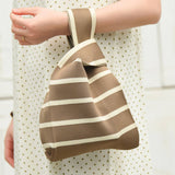 STRIPE PRINT CROCHET TOTE BAG MINI CLUTCH PURSE_CWAB0881