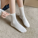 RUFFLE SOLID CREW SOCKS FOR WOMENS_CWMS0286