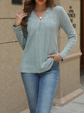 V-Neck Furred Pit Stripe Button T-Shirt