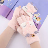CARTOON HALF FINGER FLAP KNITTED VELVET GLOVES_CWAG0238
